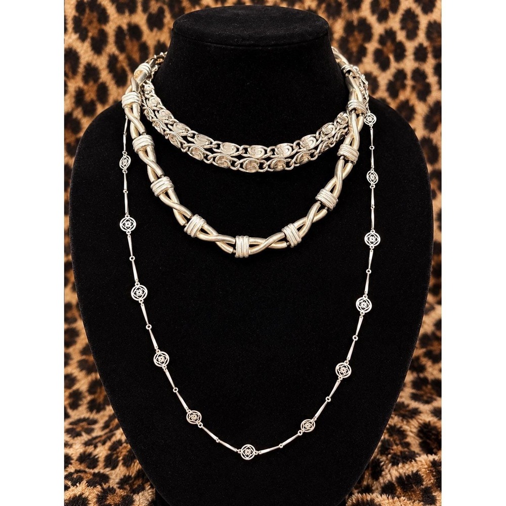 VTG Silver Tone Necklace Lot 3 AVON Chunky Statement Chain 80s 90s Retro